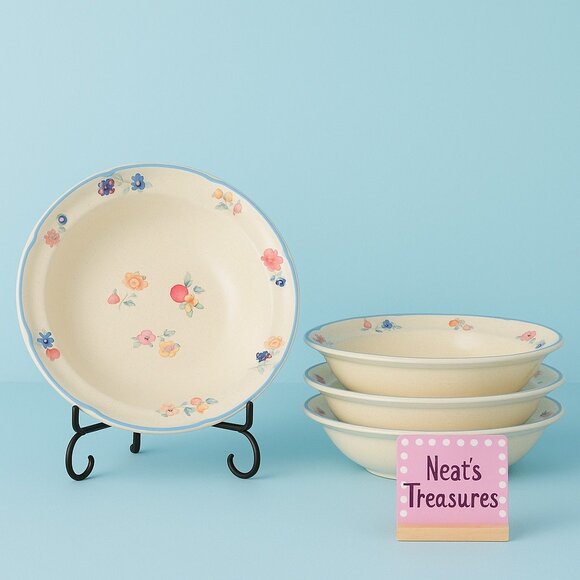 International Tableworks ENGLAND Petite Floral Rim Japan Cereal Soup Bowls Set 4 - Picture 1 of 9